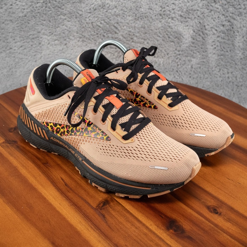 Brooks Sneakers Women 10B Adrenaline GTS 22 Running Shoes Brown Athletic Leopard